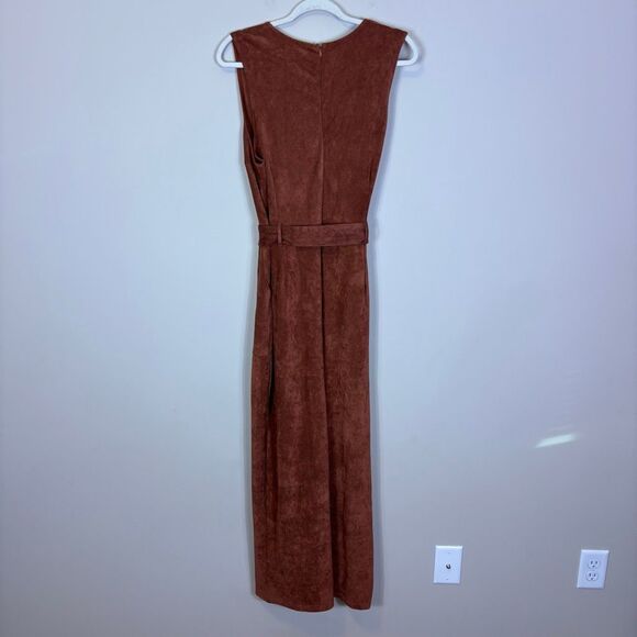 New Anthropologie Brown Cedar Faux Suede Sleeveless Jumpsuit XL - Picture 2 of 11